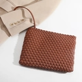Brown hand-woven leather clutch bag with minimalist texture and wrist strap - 25*2*20 / Brown