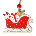 Weihnachtsschlitten-Anhänger aus Holz mit roten Perlen und festlichen Geschenkmotiven - Roter Schlitten-Stil