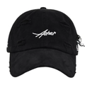 Distressed black baseball cap with white Asher embroidery and metal ring details - Adjustable / Black