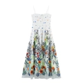 Elegante abito lungo in tulle bianco con ricami floreali colorati e corpino arricciato - XS / Bianco