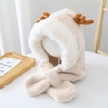 Beige plush baby hooded scarf with cute brown reindeer antlers for winter warmth - Thickened / Off White