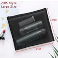 Large black mesh makeup bag made of breathable nylon with a secure zipper closure - Style 06 Flat Large Wash Bag (Encrypted Fine Mesh)