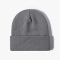 Classic dark grey cuffed knit beanie hat for winter warmth with a ribbed texture design - Blue Gray
