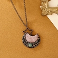 Vintage rose quartz moon and green aventurine star pendant with bronze finish - Rose Quartz