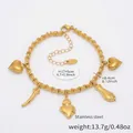 Goldenes Edelstahl-Bambusarmband mit Herz- und Hornanhängern, 17+5cm verstellbar - Gold DIY Charm-Fußkettchen (Herz/Horn/Geste)