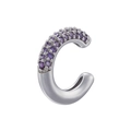 Macro shot of silver ear cuff featuring purple zircon micro-pave and mirror-polished metal - Silver Purple Zirconia