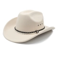 Elegant cream wool felt cowboy hat with braided band and pearl button accessory - M (56-58cm) / Beige