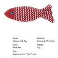 Durable wine red linen fish cat toy with white wave patterns and PP cotton filling - Burgundy / Individual Packaging