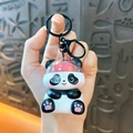 Cute panda keychain with glowing heart brain design and black lobster clasp for bags. - Black