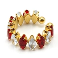Anillo ajustable de acero inoxidable bañado en oro 18K con circonitas rojas y claras - Zyg369 Blanco Y Rojo / Diseño Abierto Ajustable