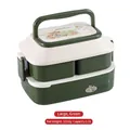 Green double-layer 1.5L bento lunch box with cute rabbit motif and handle - Large / Green
