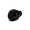 French vintage black satin rose flower hair scrunchie with elegant silk texture - Black