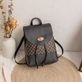 Mini brown floral print leather backpack for women with gold twist lock and drawstring - Black