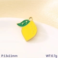 Yellow enamel lemon pendant in stainless steel with green leaves on white plate - Mini Yellow Lemon (KLJ10784-ZLA)