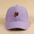 Light purple baseball cap with embroidered strawberry design for casual outdoor wear - One Size / Purple