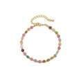 Handgemaakte kleurrijke natuurlijke toermalijn kralenketting met gouden ketting roze en groen - 18.5+5cm / Lichte Kleur Toermalijn Armband