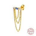 S925 sterling silver gold fringe stud earring with blue gem and white zircon - Single Gold-3 Layer Royal Blue Zirconia Tassel Earring