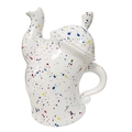 White ceramic tea pot with colorful paint splash pattern and curled handle design - Multicolor Pot