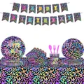 Regenbogen-Leoparden-Geburtstagsparty-Set mit Banner, Tellern, Bechern und Tischdecke - Banner