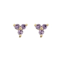 Orecchini a perno dorati con zirconi viola scintillanti in disposizione a triangolo - Triangolo Viola