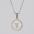 Silver stainless steel necklace featuring a round shell pendant with the letter Y - Silver White Shell Letter Y