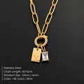 Premium gold stainless steel paperclip chain necklace with V charm and crystal pendant - Letter V