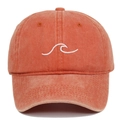 Detailed embroidery of white wave pattern on washed cotton baseball cap with seam lines - Adjustable / Orange