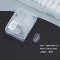 Short coffin frosted press-on nails size 8.5 with detailed dimensions and storage case - DA04 Matte Short Trapezoid No.8.5 50Pcs