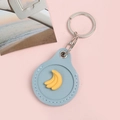 Blue faux leather key ring holder with 3D banana motif and metallic silver fastener - Snap Button Style - Banana Blue Base