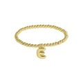 18k gold-plated brass bead stretch bracelet featuring a 3D letter E pendant - Letter E