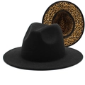 Two-tone wool fedora hat with wide brim and leopard print lining in black and tan - M (56-58cm) / Black