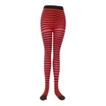 Collant à rayures rouges et noires classiques avec sections noires à la taille et aux pieds - Taille unique / Collants à rayures fines rouge et noir
