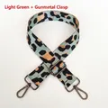 Detail of adjustable nylon leopard print bag strap in light green with gunmetal hooks - Light Green + Gunmetal Hook