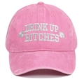 Detailed view of pink washed baseball cap with St. Patrick's Day slogan embroidery - Adjustable / Pink