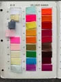 Variety of colors for 2.5cm organza ribbons with pleated lace displayed on a color card - Available Colors