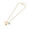 Gouden roestvrijstalen ketting met groene druppelsteen en schildpad hangers - 1# Zeeschildpad