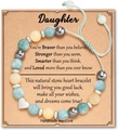 Natural stone bead bracelet with heart charm and daughter gift card packaging - Heart Bracelet + daughter Card