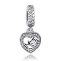 Detail of silver heart charm with MOM inscription and sparkling crystals for jewelry - Mom Letter Round Plate (PCT380)