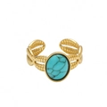 Adjustable gold plated stainless steel ring with turquoise stone and wave texture - Oval Turquoise Ripple