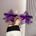 Star shaped rimless sunglasses with purple lenses and gold rhinestones for party fashion - Taro Purple
