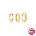 Three-piece S925 sterling silver hoop earring set in gold with zircon and square diamond studs - Earring Style 1 / Gold