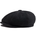Classic dark grey wool octagonal newsboy cap with premium textured eight-piece stitching - Dark Gray