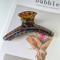 Elegant amber tortoiseshell hair claw clip with colorful rhinestones for women - Arc Style - Blue Brown