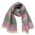 Dettaglio della sciarpa spessa a quadri rosa e verdi con morbida trama spazzolata e frange - 08# Viola Verde Grigio