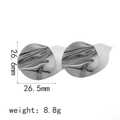 Detail shot of silver geometric textured earrings showing 26.6mm dimensions and weight - Irregular Pleated Round (TE6490-S) / Silver