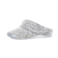 Macro shot of white sun visor hat with sparkling rhinestones and elegant fabric texture - White