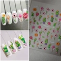 Autocollants nail art 5D cactus et fleurs avec texture relief gelée réaliste - Style de Relief 3D Plantes Cactus et Succulentes (CO-489)