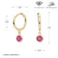 Detailed dimensions of 925 sterling silver drop earrings with pink zircon stone - 925 Silver / October Gold Plated (Rose Zirconia)