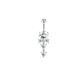 Silver stainless steel belly button ring with vertical hanging heart-shaped cubic zirconia - XY-13 4-Heart Tassel