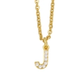Close-up of a gold-plated letter J pendant with micro-pave set sparkling cubic zirconia stones - Letter J / Gold